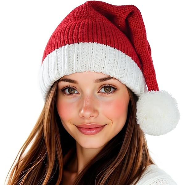 Bonnet De Noël Tricoté Pour Femme Et Homme - Rayé Festif, Taille Unique Extensible, Idéal Pour Les Fêtes Et L'hiver