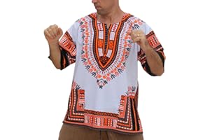 RaanPahMuang Brand Unisex Bright African White Dashiki Cotton Shirt