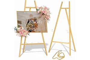 GTSABWAY Gold Metal Easel Stand for Sign,Heavy Duty Art Easel with Adjustable Chain,Tripod Structure,4-Level Height—Easels for Wedding Welcome Sign Holder,Baby Shower Poster,Birthday Party,Posters.