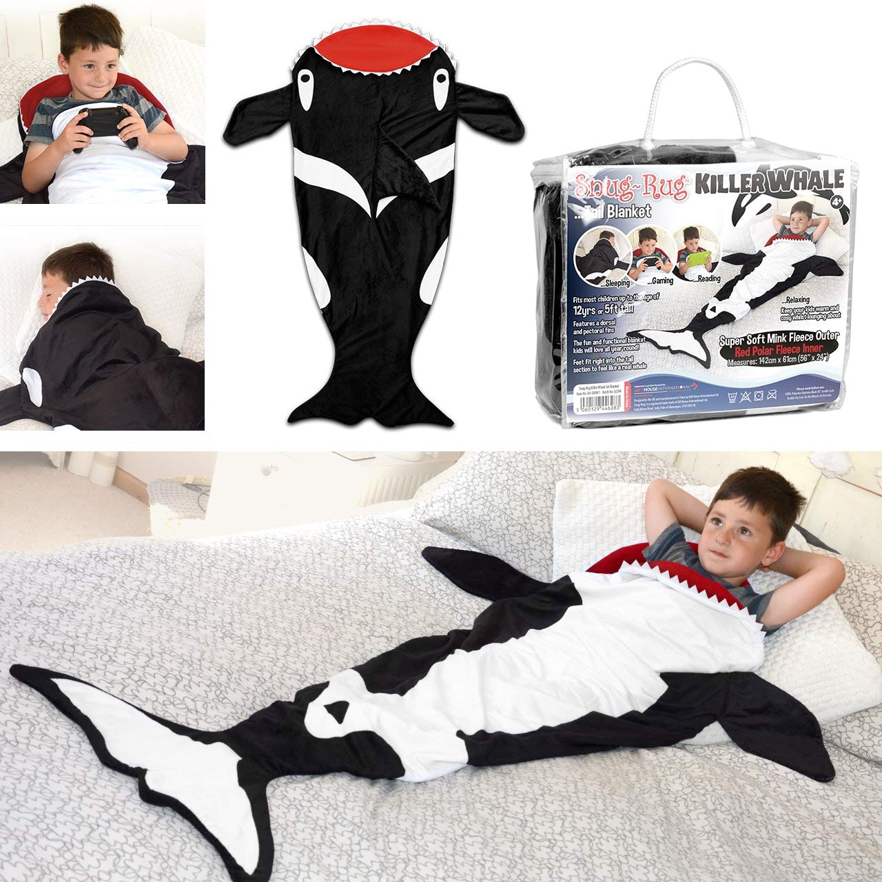 Snug Rug Killer Whale Tail Super Soft Quality Mink Fleece Blanket, Black and White