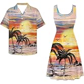 Dreaweet Summer Dresses for Women A-Line Sleeveless Flowy Sun Dresses,Men's Casual Button-Down Shirts,Couple Matching Outfits