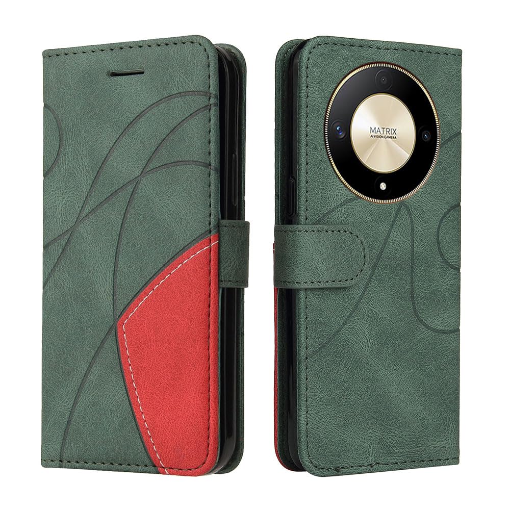 XINNI Protective Phone Case for Honor Magic6 Lite 5G/Honor X9b, PU/TPU Vintage Flip Leather Shockproof Cover Magnetic Book Style Wallet, Green — image 1