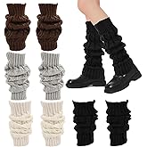 Mzario 4 Pairs Leg Warmers Y2k, Fashion Cute Cable Knit Leg Warmers for Women 80s Sports Party Yoga Accessories (Black, White, Coffee, Light Gray)