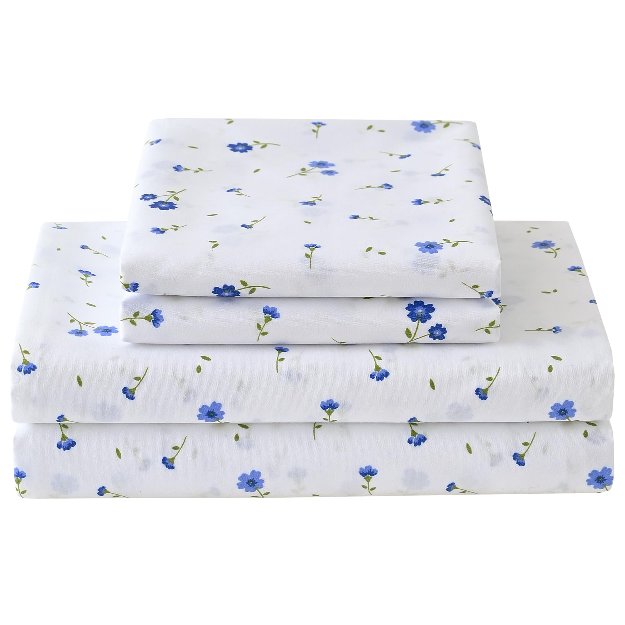 Softan Blue Floral Queen Sheet Set Flower Bed Sheets Queen Size - 4 Piece Microfiber Patterned Fitted Sheets with 15" Deep Pocket, Small Blue Spring Flower Sheets and Pillowcase Set