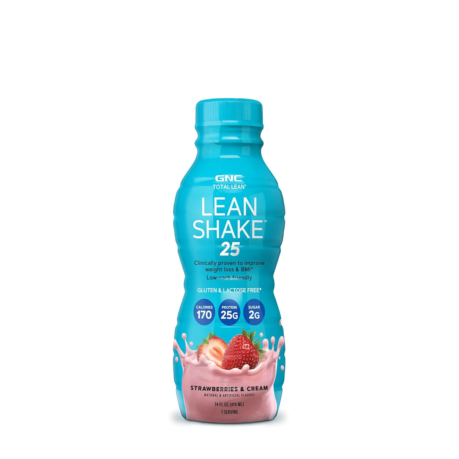 GNC Total Lean Lean Shake 25 to Go Bottles Strawberries and Cream, 12