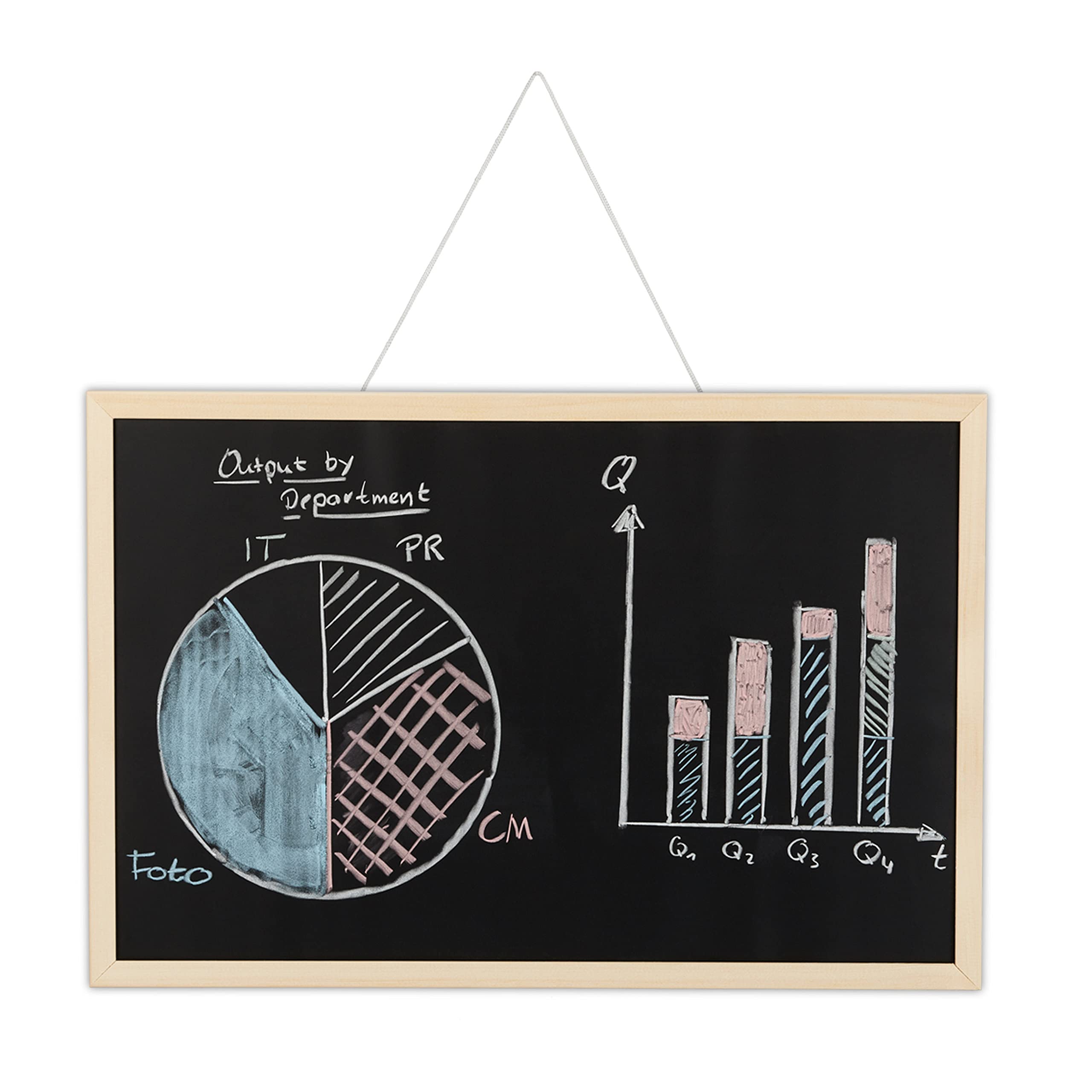 Relaxdays Chalkboard with Wooden Frame, Wipeable Memo Board, Office Accessory, Wall-Mount, 40 x 60 cm, Black, Wood