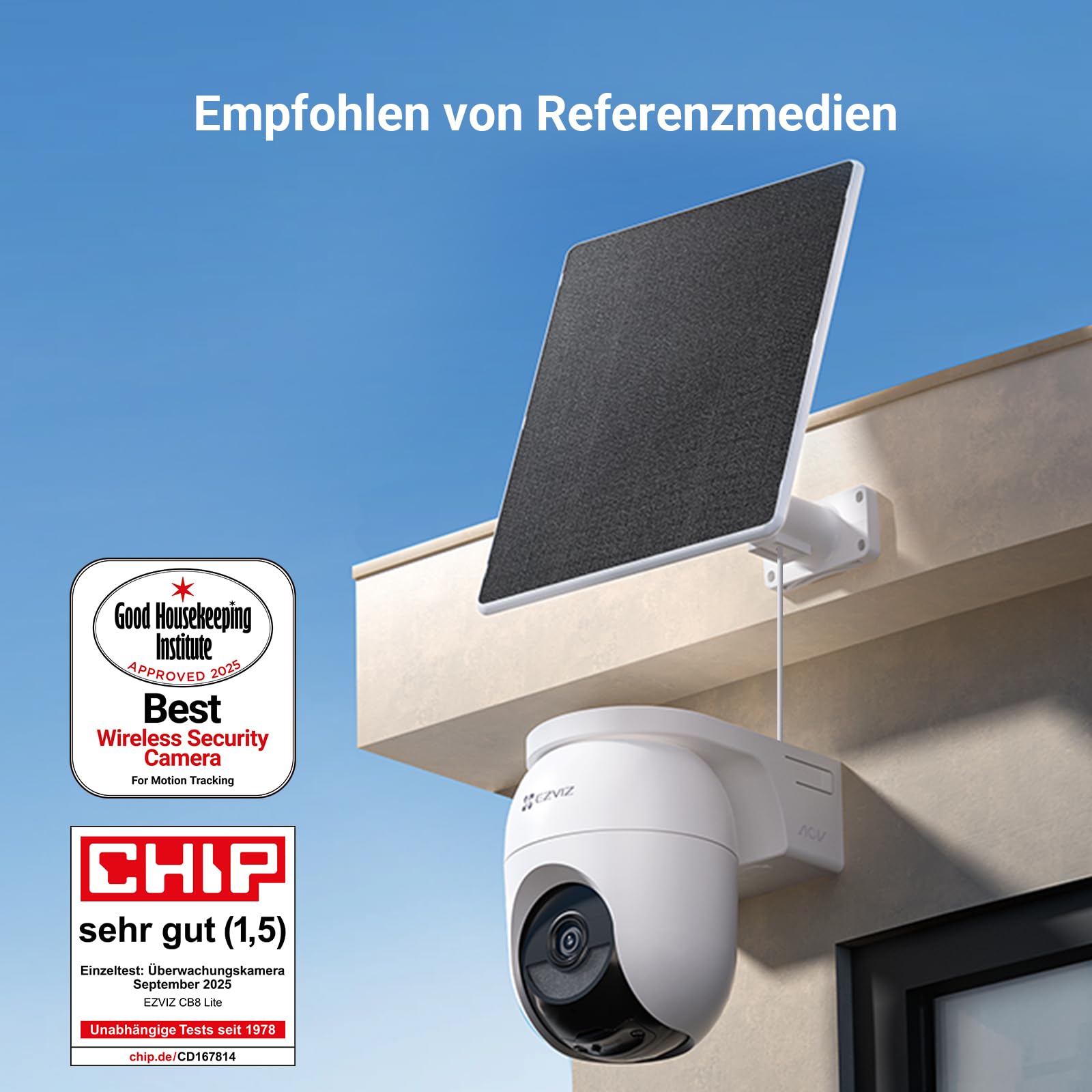 EZVIZ 6MP PTZ Überwachungskamera Aussen Akku, Kabellose WLAN-Außenkamera, 360° Überwachung, Farbnachtsicht, KI Personen- und Fahrzeugerkennung, 2-Wege-Audio, CB8 Lite 6MP + 5W Solarpanel 3