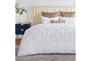 SLEEP-NEST Luxuries Decorative Pinch Pleated Pintuck Duvet Cover Super King 108x98 Size 3 Piece with Zipper Closure & Corner Ties 100% Egyptian Cotton Soft & Cozy, White