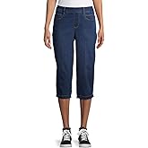 Time and Tru Women's Relaxed Fit 5 Pocket Woven Stretch Pull On Capris
