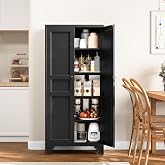 61" Black Metal Pantry Storage Cabinet Kitchen Storage Cabinet Cupboard | Farmhouse Storage Kitchen Pantry Cabinet with AdjustableShelves for Kitchen Dining Room Bathroom Linen Craft cabinet