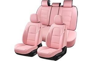 Coverado Car Seat Covers Full Set, 5 Piece Car Seat Protector with Removable Headrest, Nappa Leather Breathable Front Back Rear Seat Cushion Universal Fit for Truck Automotive Most of Cars Pink