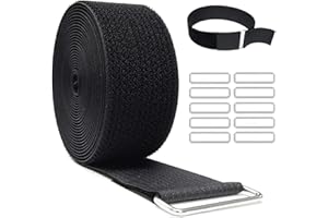 YMCRLUX 2"x16ft Reusable Cinch Strap with 10 Metal Buckles, Cut-to-Length Fastening Securing Straps, Adjustable Nylon Cable Straps and Cord Ties for Organizer or Storage, 2 inch Wide, Black