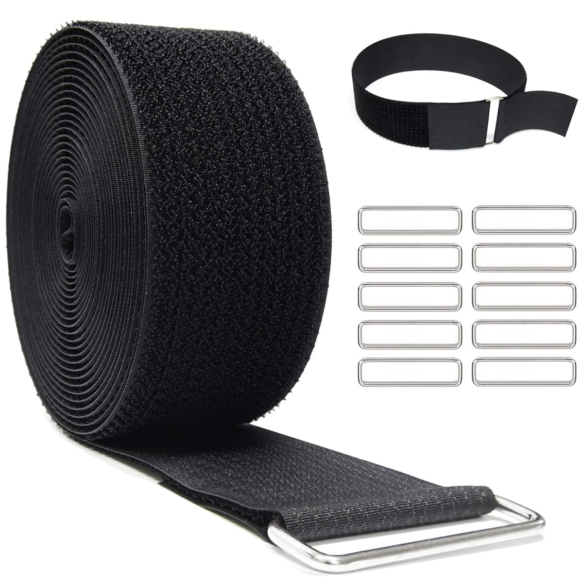 Photo 1 of YMCRLUX 2"x16ft Reusable Cinch Strap with 10 Metal Buckles, Cut-to-Length Fastening Securing Straps, Adjustable Nylon Cable Straps and Cord Ties for Organizer or Storage, 2 inch Wide, Black