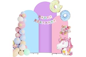 RAFOFO Set of 3 Arch Backdrop Cover with Party Banner - Rainbow Spandex Fitted Wedding Backdrop Covers 7.2ft,6.6ft,6ft for Chiara Backdrop Stand, Arch Stand Cover for Wedding Baby Shower (Frame Not Included)