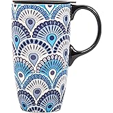 Topadorn Ceramic Travel Mug with Lid and Handle Ceramic Coffee Mug Ceramic Latte Teacup in Color Box 17 Oz, Splash Resistant Lid - To Go Tumbler for Car Cup Holder, Blue