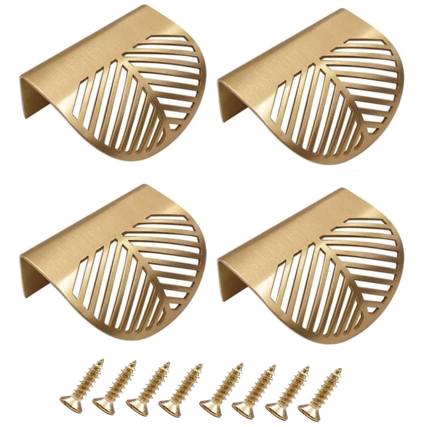 Uadme 4Pcs Gold Cabinet Handles, Modern Concealed Finger Edge Pulls Furniture Handle for Drawer, Wardrobes, Cabinets and Kitchen, Brushed Brass