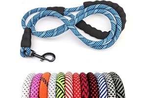MayPaw Heavy Duty Rope Dog Leash, 3/4/5/6/7/8/10/12/15 FT Nylon Pet Leash, Soft Padded Handle Thick Lead Leashes for Large Medium Dogs (Blue Black, 1/2" * 10')