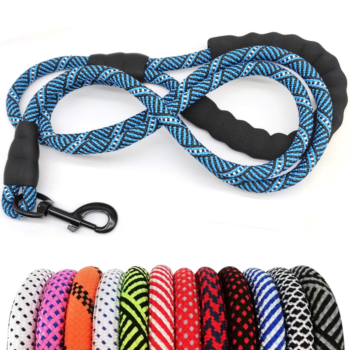 MayPaw Heavy Duty Rope Dog Lead, 3/4/5/6/7/8/10/12/15 FT Nylon Pet Leash, Soft Padded Handle Thick Lead Leashes for Large Medium Dogs (Blue Black, 1/2" * 6') โ image 1