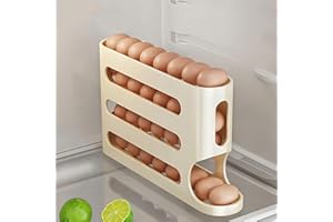 XGVIEGZ Egg Holder for Fridge, Egg container for refrigerator, Space-Saving Automatic Rolling Eggs Dispenser, 4 Tiers Fridge Egg Rack for Refrigerator Holds up to 30 pcs