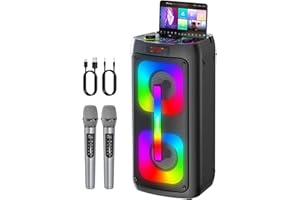 Karaoke Machine for Adults, Portable Bluetooth Speaker with 2 Wireless Microphones, Portable PA System with Disco Lights for 