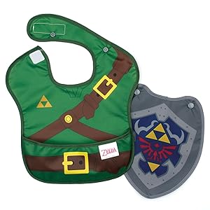 Bumkins Nintendo Zelda SuperBib, Baby Bib, With Cape Waterproof, Washable, Stain and Odor Resistant, 6-24 Months (Pack of 1)