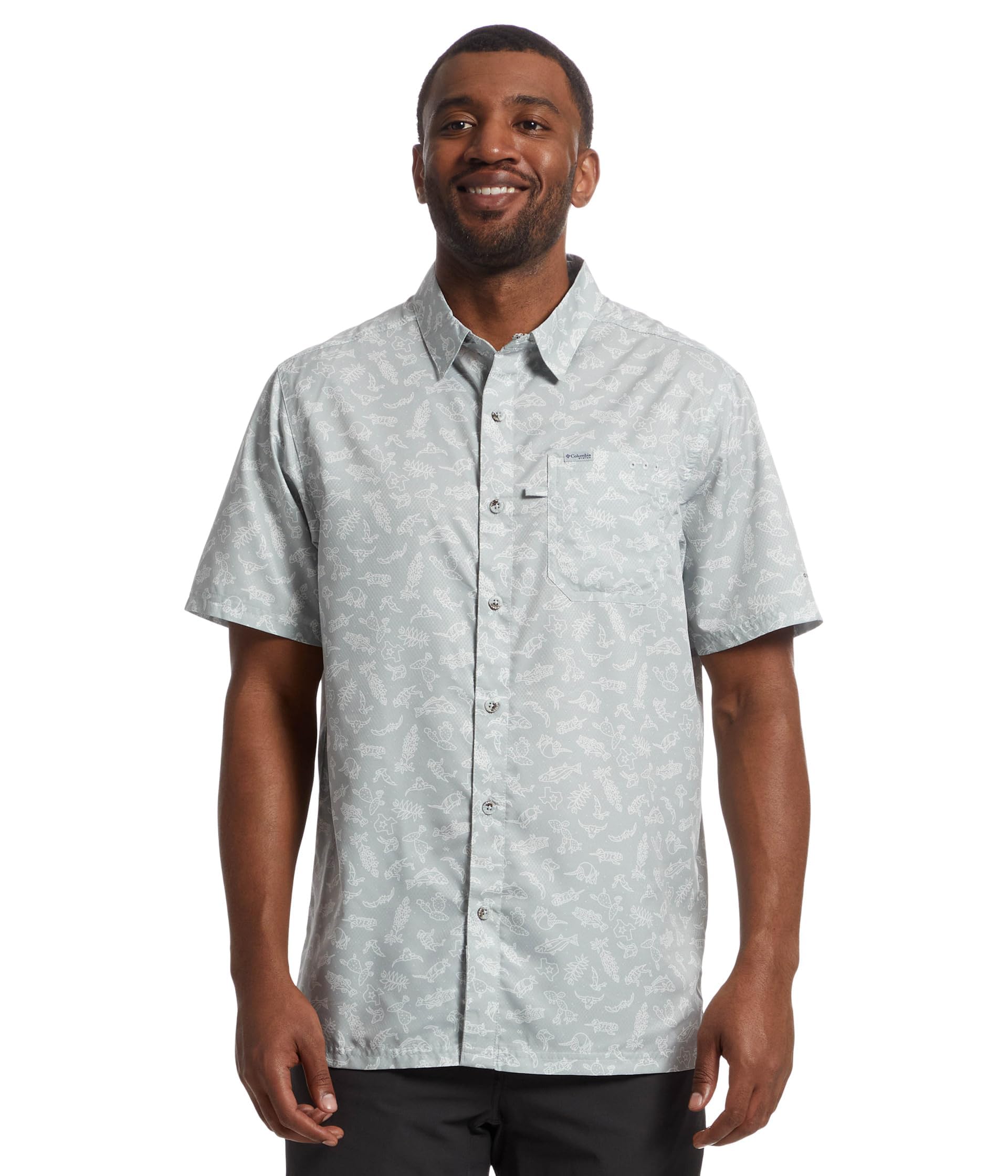 Columbia Mens PFG Super Slack Tide Camp Shirt, Cool Grey Texas Time, 2X Tall