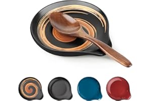VanlonPro Ceramic Spoon Rest, 5 Inch Spoon Holder for Stove Top, Kitchen Counter, Utensils, Ladle, Coffee Spoons, Cooking spoons, Spatula, Housewarming Gifts, Heat-Resistant, Hand-painted Black & Gold