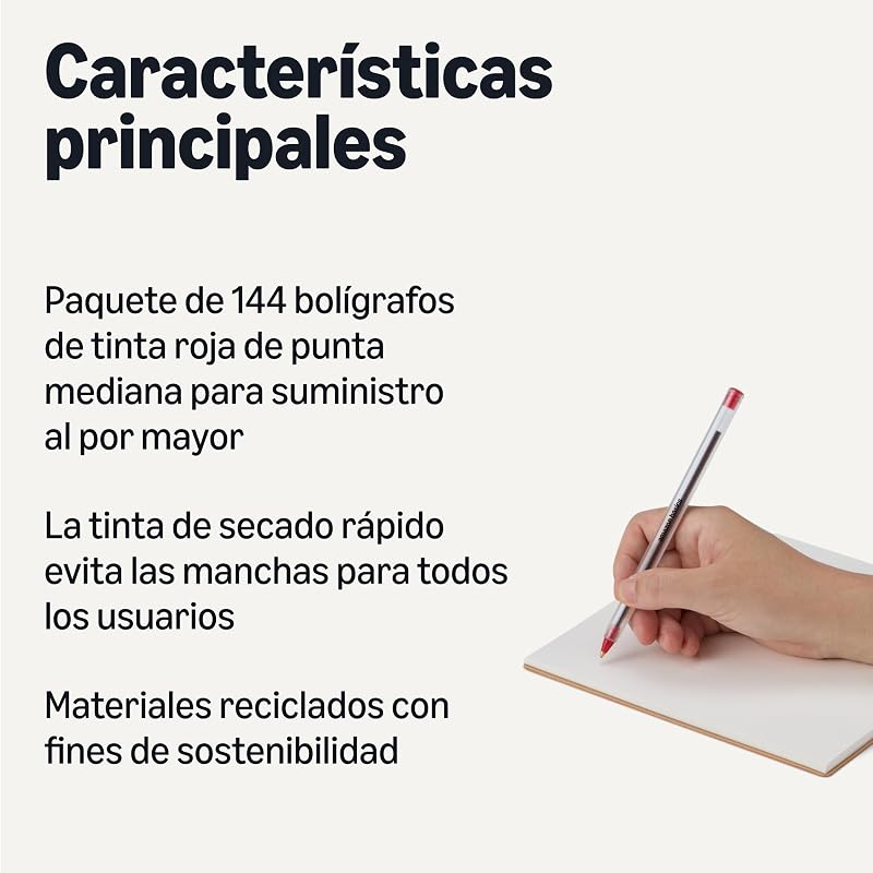 Bolígrafos de Secado Rápido, Ideales para Clase y la Oficina, Punta Mediana (1,0mm), Rojos, Paquete de 144