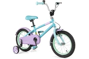 BABY JOY Kids Bike, 12 14 16 18 Inch Sport Style Children's Bicycle with Vivid Color, Training Wheels, Adjustable Handlebar &