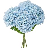 AELFFCES 4 Pcs Real Touch Blue Hydrangea Artificial Flowers | Soft Latex Petals, 19.6" Flexible Stems, Realistic Leaves, Washable, For Home Decor, Floral Arrangements, Wedding Bouquets.