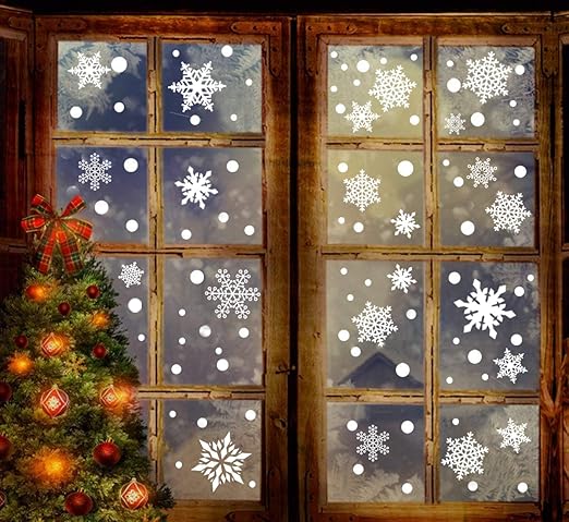 Amazon Com 306pcs Christmas Snowflake Window Clings Decal Wall