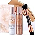 LUMINESS Silk Airbrush Spray Foundation Makeup Starter Kit - Full Coverage Foundation, Primer & Dual-Sided Angled Buffing Brush - Medium Warm