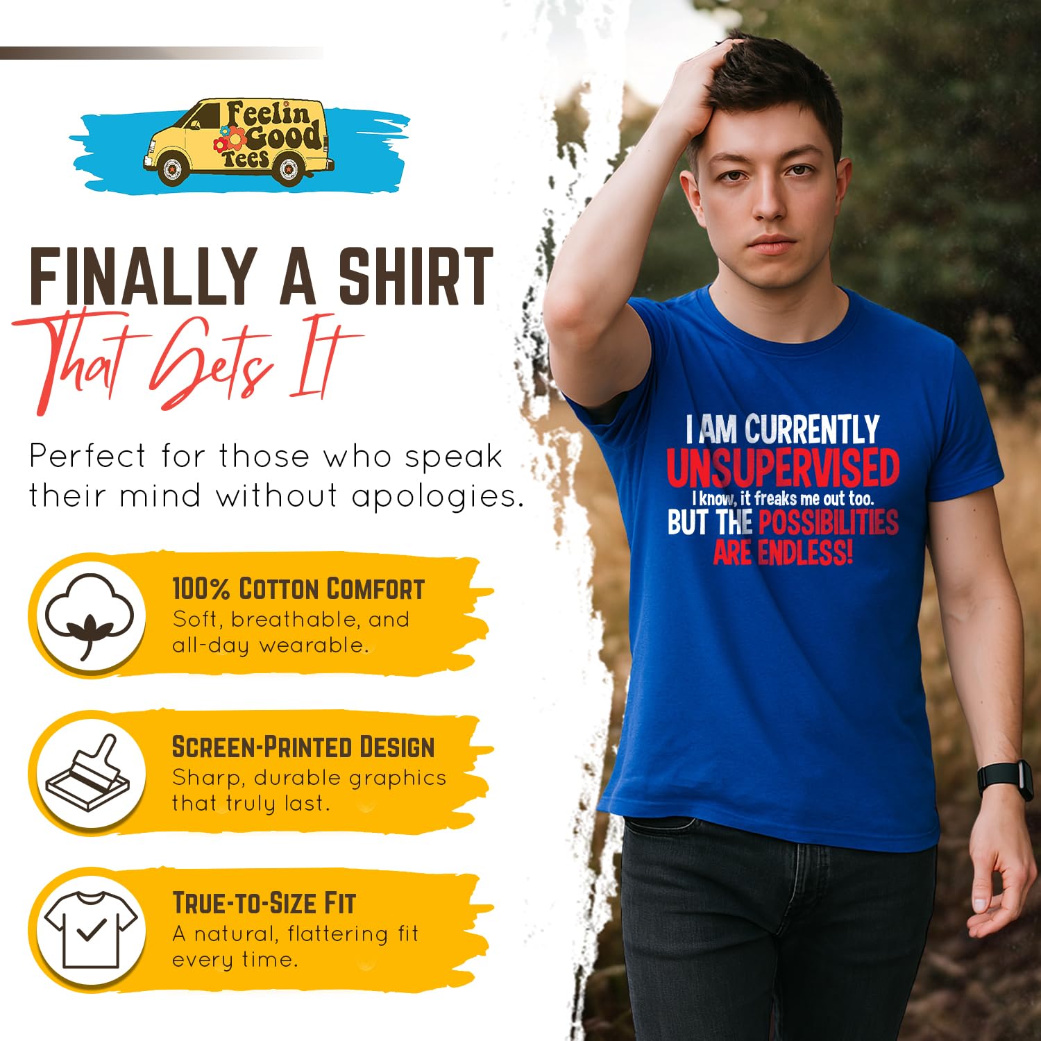 Feelin Good Tees I'm Currently Unsupervised Novelty Graphic Sarcastic Funny T Shirt