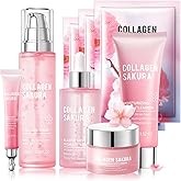 Skin Care Set-Travel Skincare Kit-Collagen Sakura Set with Mask,Eye Cream,Cleanser,Serum,Face Cream,Toner for Gift Sets for Teen Girls,Facial Skin Care Sets for Women Wife Teen Girls