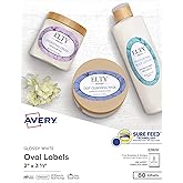 Avery Printable Blank Oval Labels, 2" x 3-1/3", Glossy White, 80 Customizable Labels (22820)