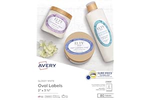 Avery Printable Blank Oval Labels, 2" x 3-1/3", Glossy White, 80 Customizable Labels (22820)