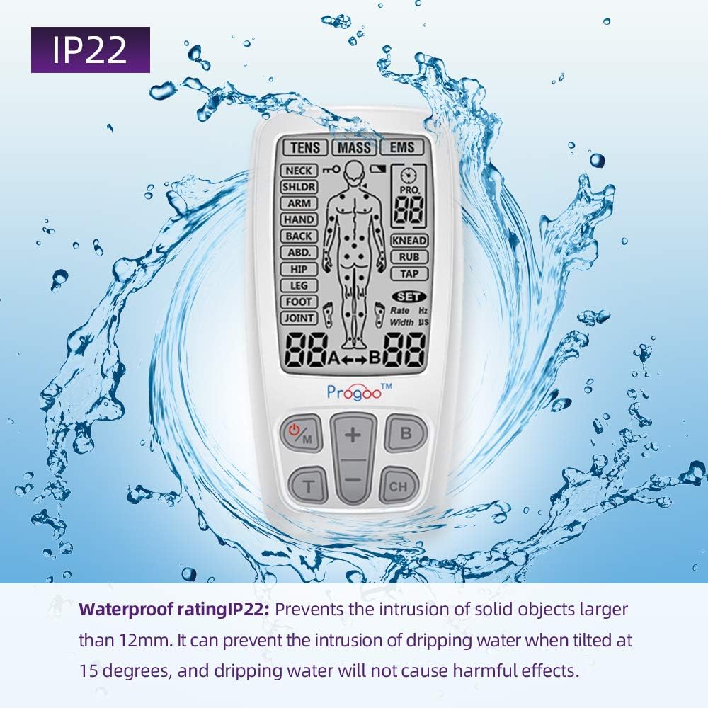 Progoo 2020 New Dual Channels TENS Unit 3 in 1 EMS Muscle Stimulator Pain Relief FDA Cleared Combo with 8 Tens Electrodes,Electric Pulse Massager Machine: Health & Personal Care