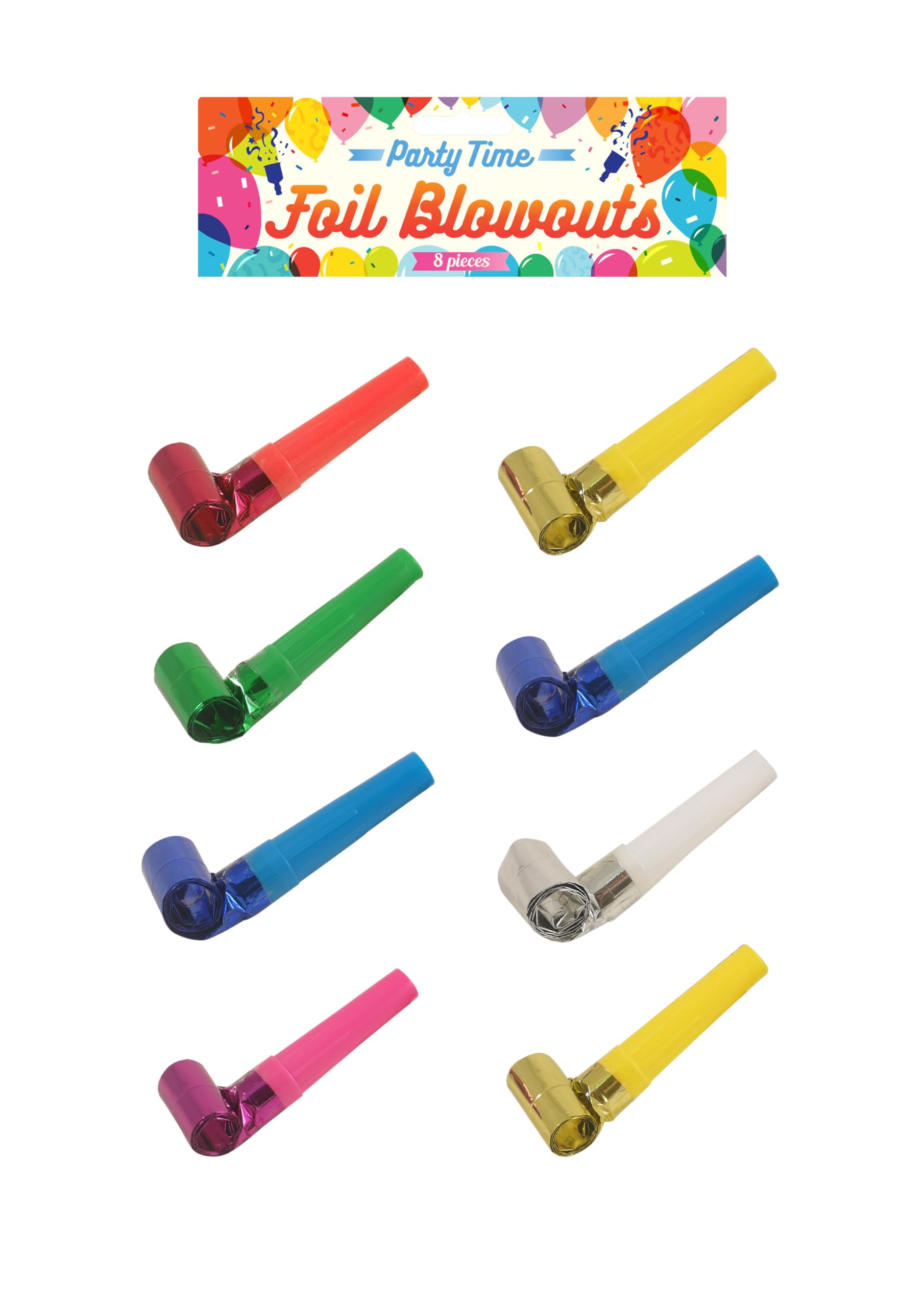 Henbrandt 8x SILENT Party Blowers for Kids 8-Pack Metallic Foil Party Blowouts Birthday Wedding Halloween Xmas Stocking NYE Box Party Bag Favours Loot Bag Fillers for Boys and Girls