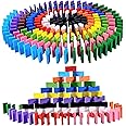 OBTANIM 600 Pcs Colorful Wooden Domino Blocks Set Tile Bulk Building Racing Stacking Games Educational Toys for Kids Birthday Party Favor (Domino Blocks Set, 600, Count)