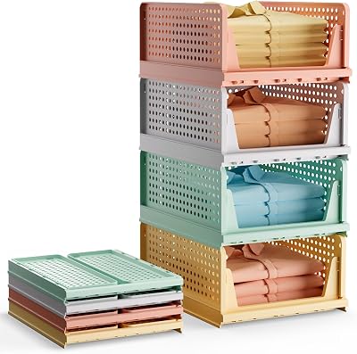 BTGGG 4 Pack Wardrobe Storage Organiser Mix Colors Stackable Drawers