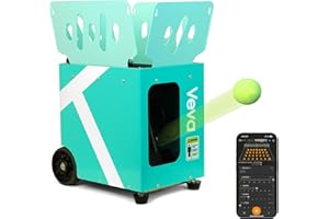 Veva,Tennis Ball Machine, 62MPH Speed, 120+ Ball Capacity, 28 configurable Locations & Presets, App Control, 4–8H Playtime, Dual Motor, Lightweight for Indoor & Outdoor Tennis