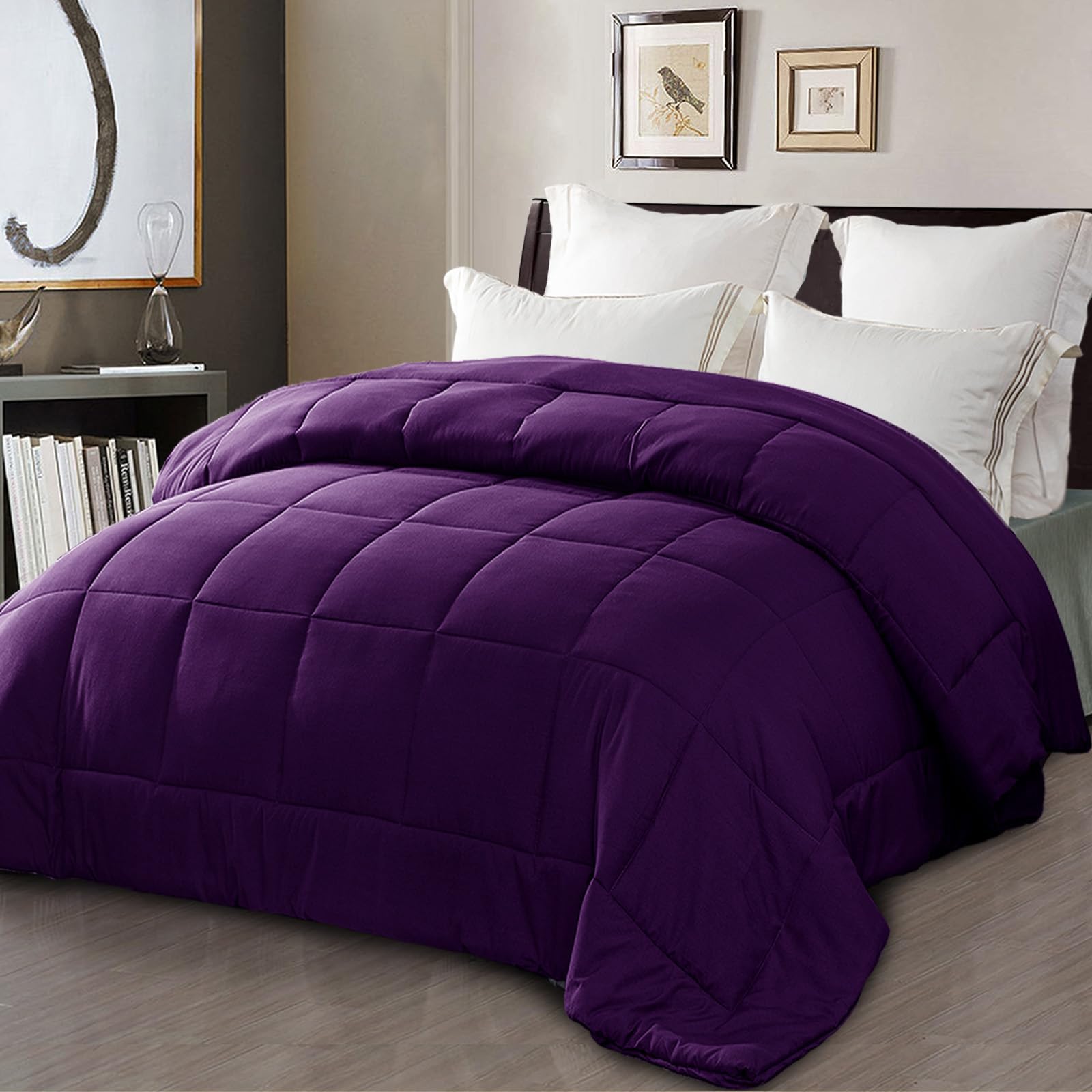 Exclusivo Mezcla 7.5 Tog Single Size Down Alternative Duvet Quilted Duvet for All Seasons - Breathable, Lightweight and Machine Washable (135x200 CM, Purple)