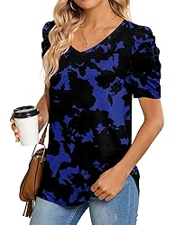 CATHY Womens Summer T-Shirt Short Puff Sleeve Tunic