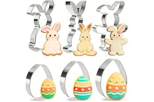 Easter Cookie Cutters Set – 6 Pieces Stainless Steel Cutters for Baking - Eggs, Bunny Shapes Biscuit Cutters.