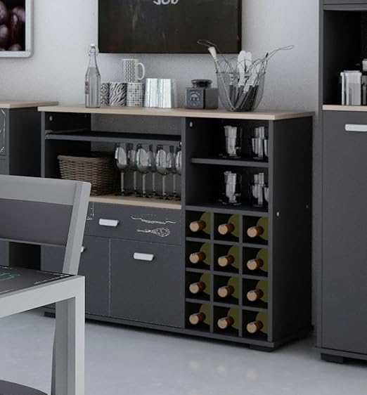 title=Buffet portabottiglie per cucina, 2 porte e 1 cassetto, grigio grafite,