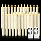 Homemory 24 Pcs Real Wax Flameless Taper Candles with Remote Timer and Dimmer, Battery Operated Candlesticks with Flickering Light, Ivory Window Candles, 9.6 Inches for Wedding Home Decor