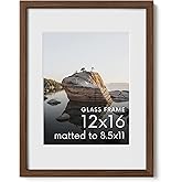 HAUS AND HUES 12x16 Picture Frame with Real Glass & Walnut American Oak Matted to 8.5x11 - Oak 12x16 Frame Wood - Includes Vertical & Horizontal Hang - Ideal for Home, Room, Office (12x16 in, Walnut)