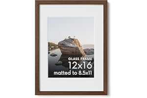 HAUS AND HUES 12x16 Picture Frame with Real Glass & Walnut American Oak Matted to 8.5x11 - Oak 12x16 Frame Wood - Includes Vertical & Horizontal Hang - Ideal for Home, Room, Office (12x16 in, Walnut)