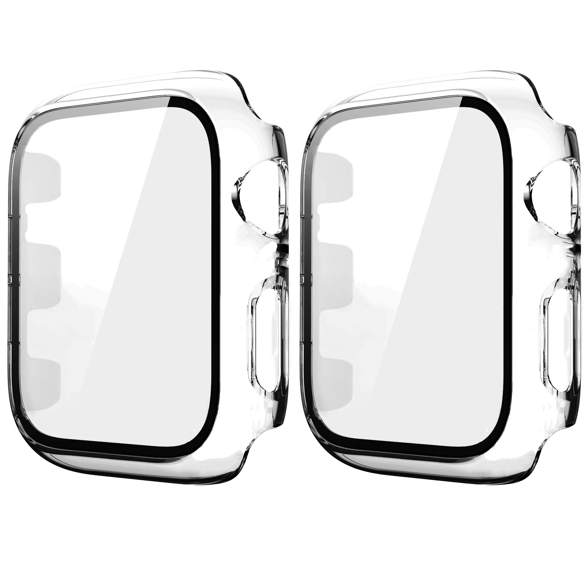 HANKN 2 Pack Hard Case for Apple Watch Series 3 2 1 38mm Case Tempered Glass Screen Protector, Transparent HD Full Coverage Shockproof Iwatch Cover Bumper (Clear+Clear, 38 mm) — image 1
