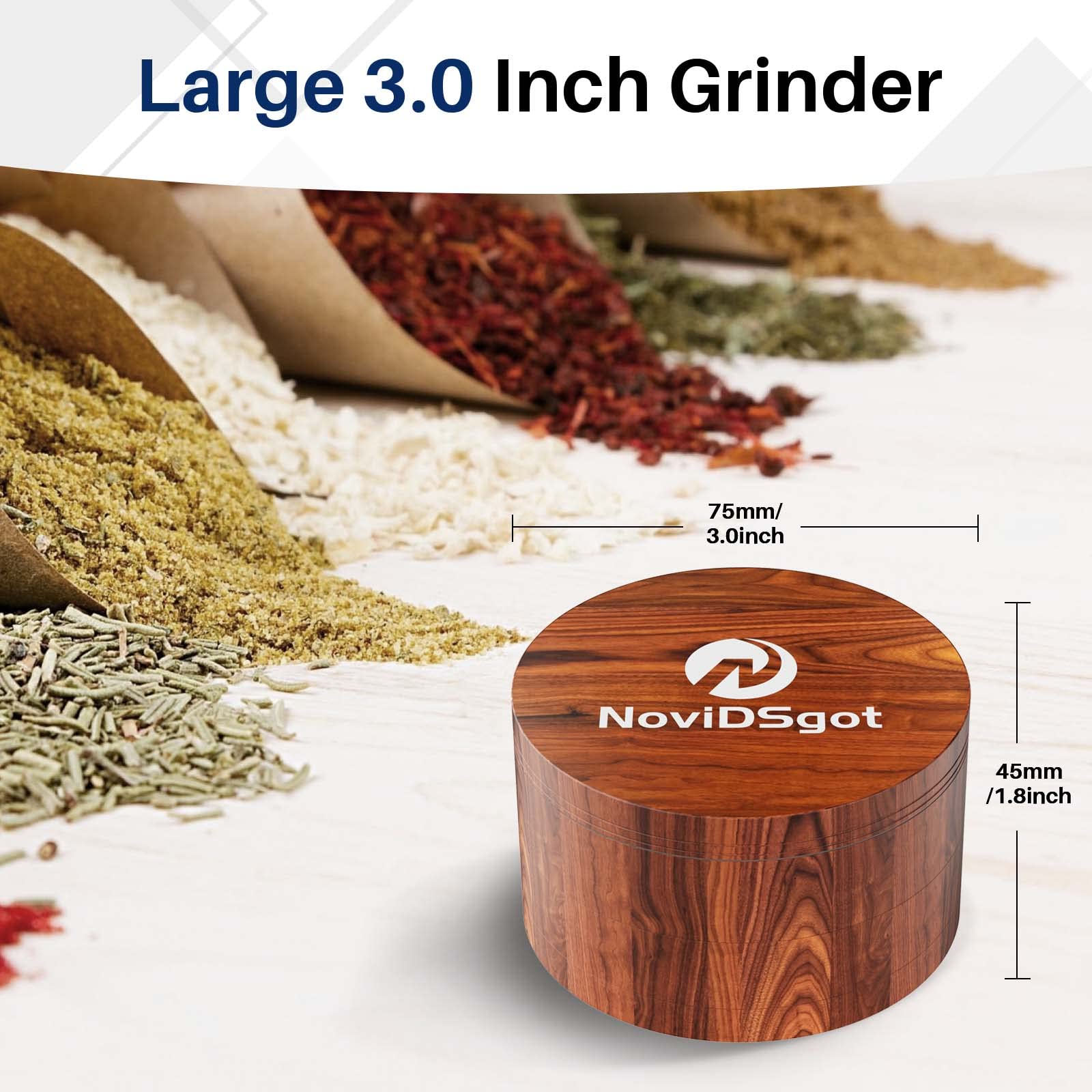 Spice Grinder 3.0 Inch, Large 3'' Grinder, Wooden Brown